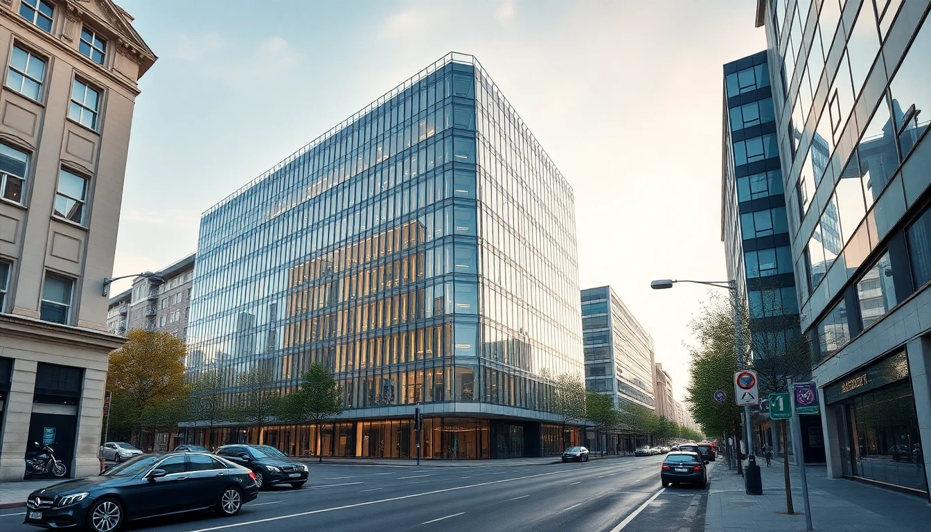 Modernes, helles Bürogebäude in einer Berliner Straße